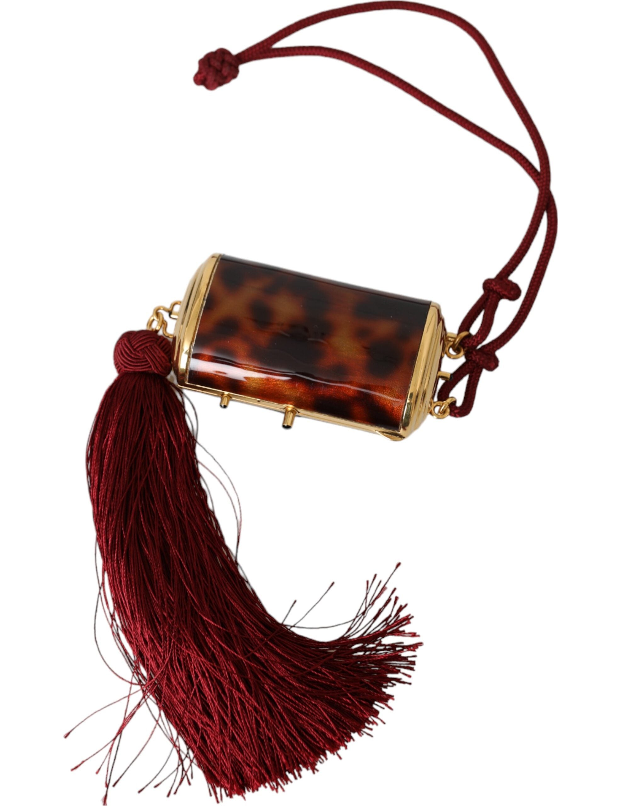 Brown Leopard Mini Mirror Tassel Make Up Holder Bag Leather