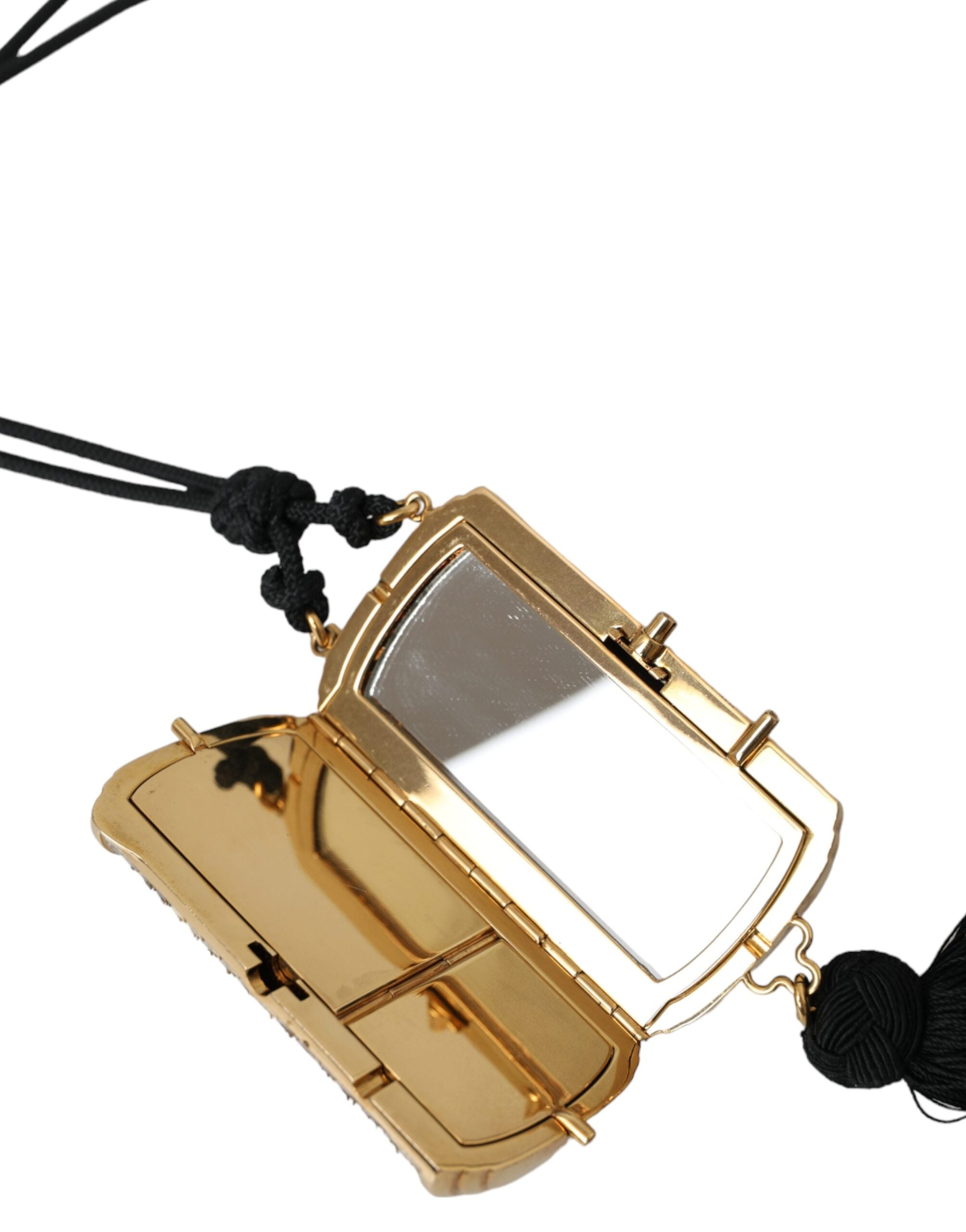 Beige Exotic Leather Mini Mirror Tassel Make Up Holder Bag Python