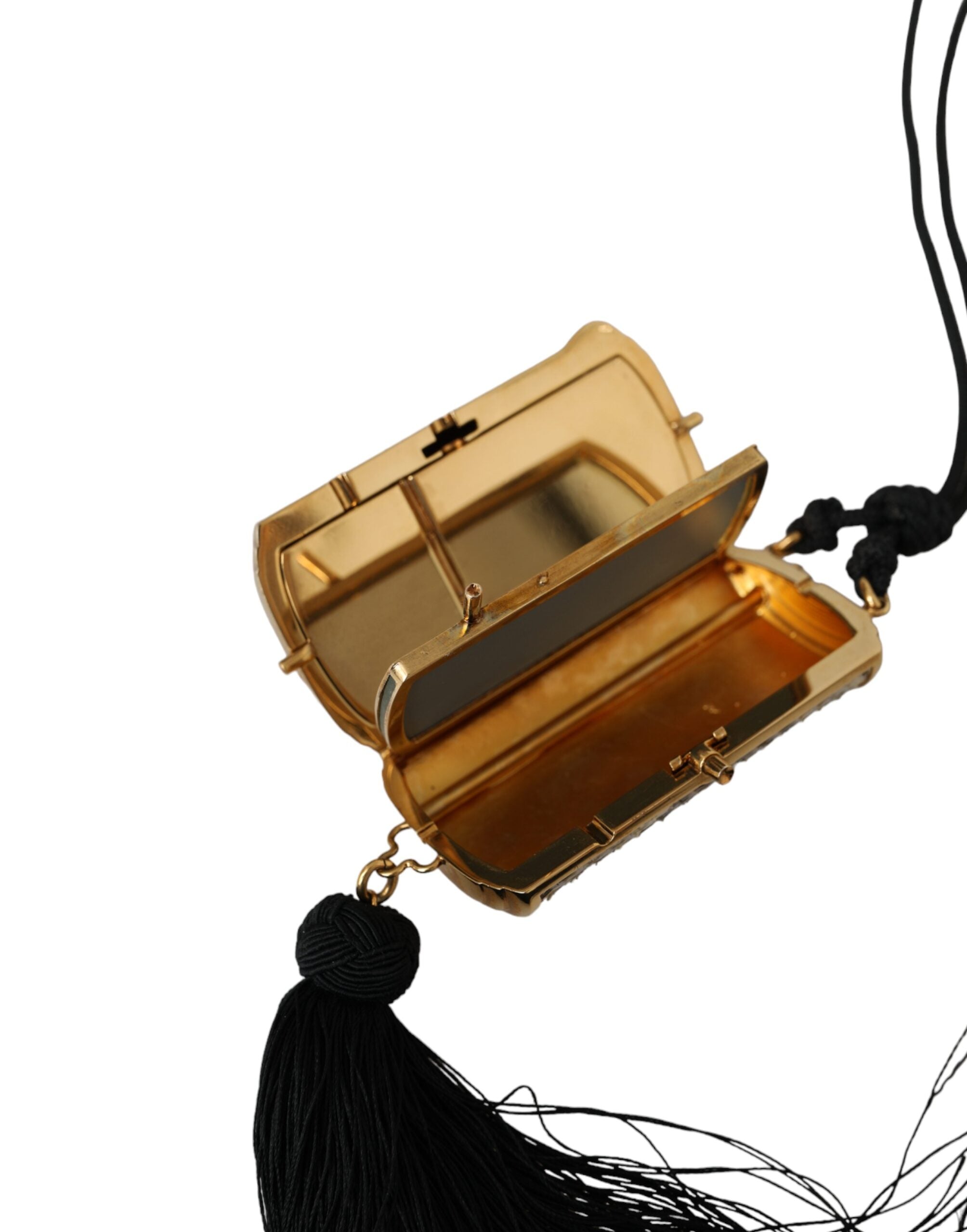 Beige Exotic Leather Mini Mirror Tassel Make Up Holder Bag Python