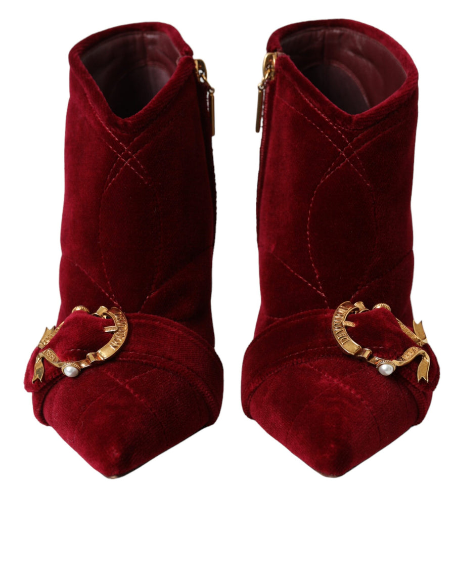 Dolce & Gabbana 99% Cotton 1% Elastane Velvet boot in red