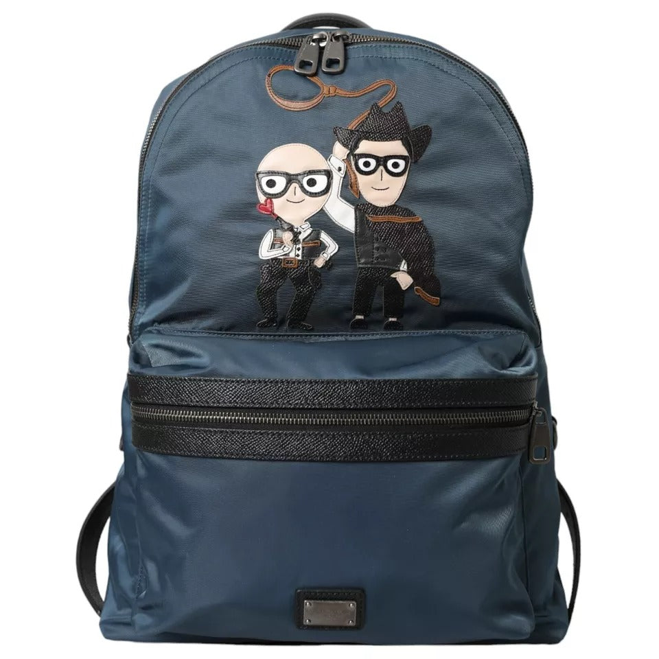 Blue Nylon #dgfamily Patch Men Backpack Bag Leather Pp Pc
