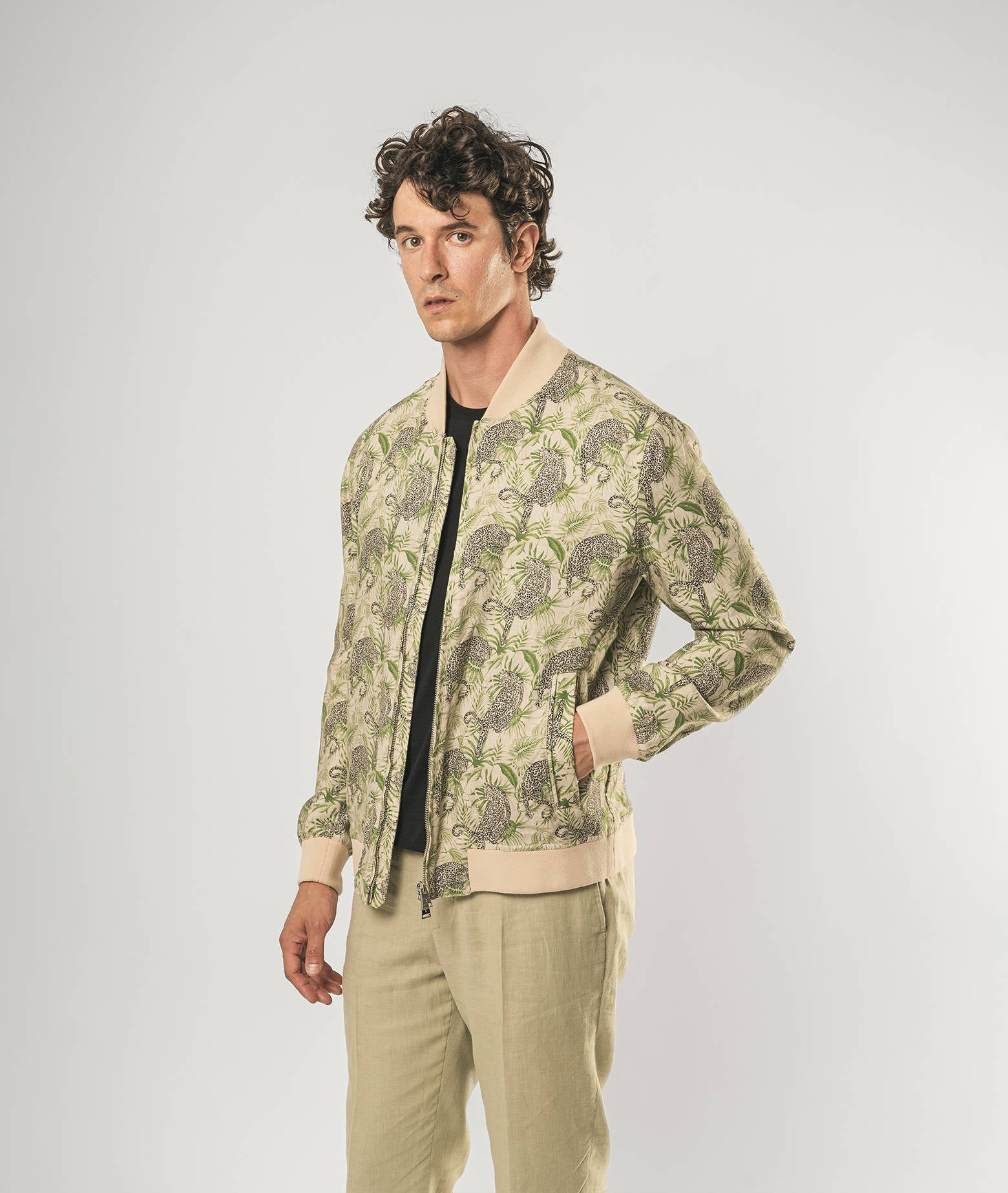 Linen Bomber Cheetah Green Sportwear Blouson