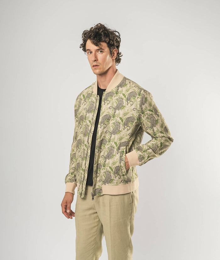 Linen Bomber Cheetah Green Sportwear Blouson