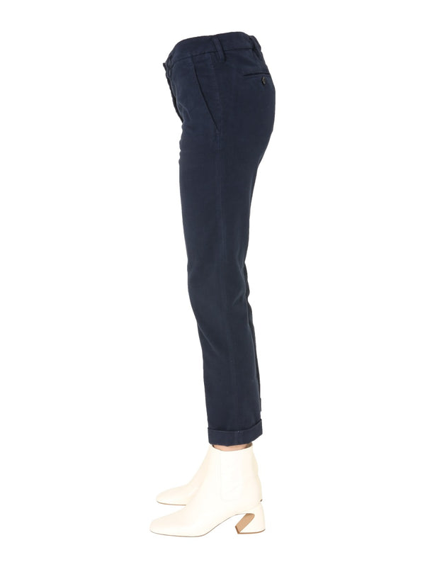 Slim Fit Trousers Blue Cotone Tinto Capo Stretch