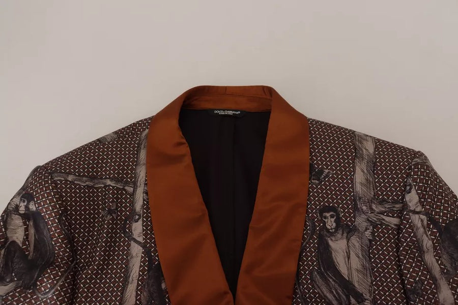Bronze Monkey Print Silk Slim Jacket Blazer Clothing