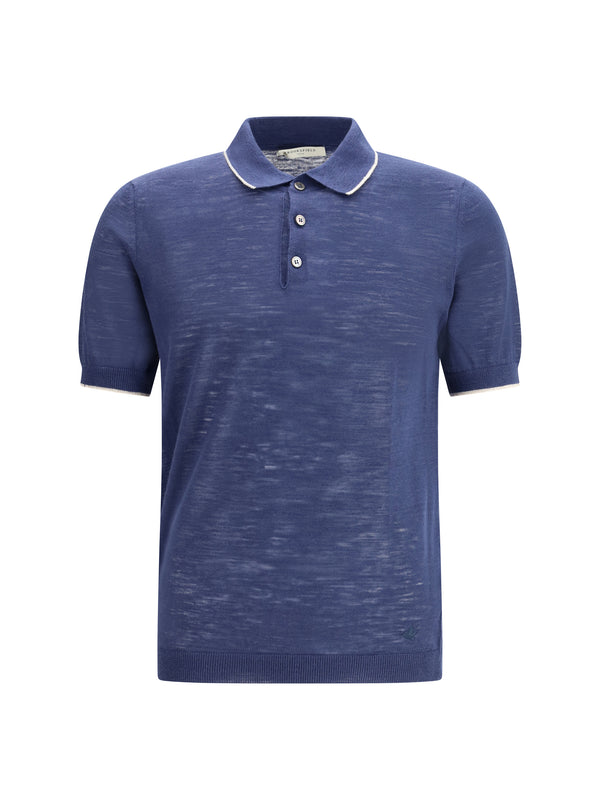 Brooksfield 55% Linen polo in blue