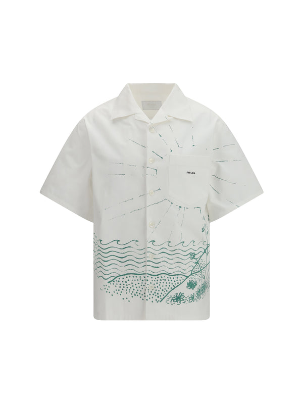 Oversized Wave Print Shirt Verde Cotton