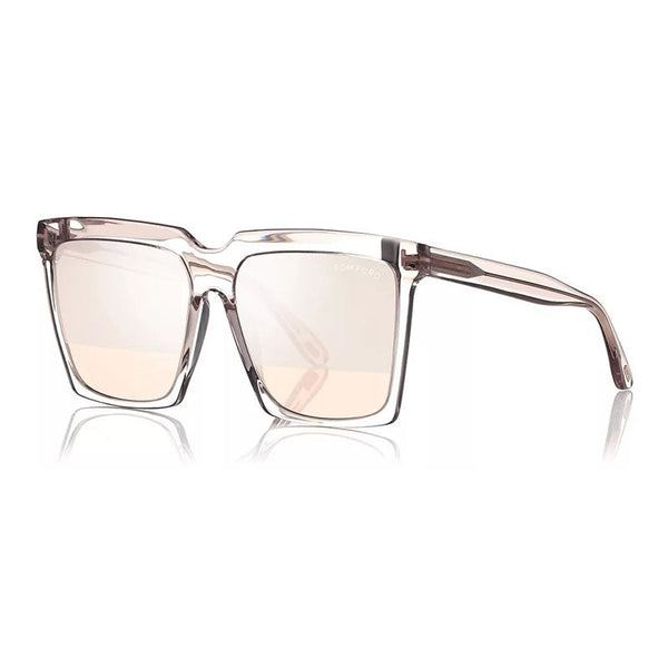 Tom Ford Sunglasses Square Full Rim, Transparent Light Sand Frame And Rose Gold Mirror Lens Ft076420z