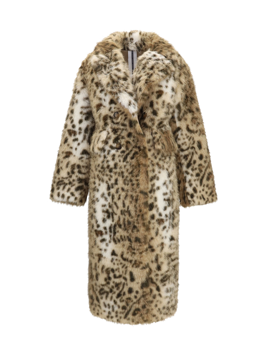 Leopard Print Faux Fur Coat Polyester