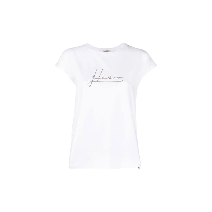 Herno Crystal-Embellished Logo T-Shirt White Cotton Elastane