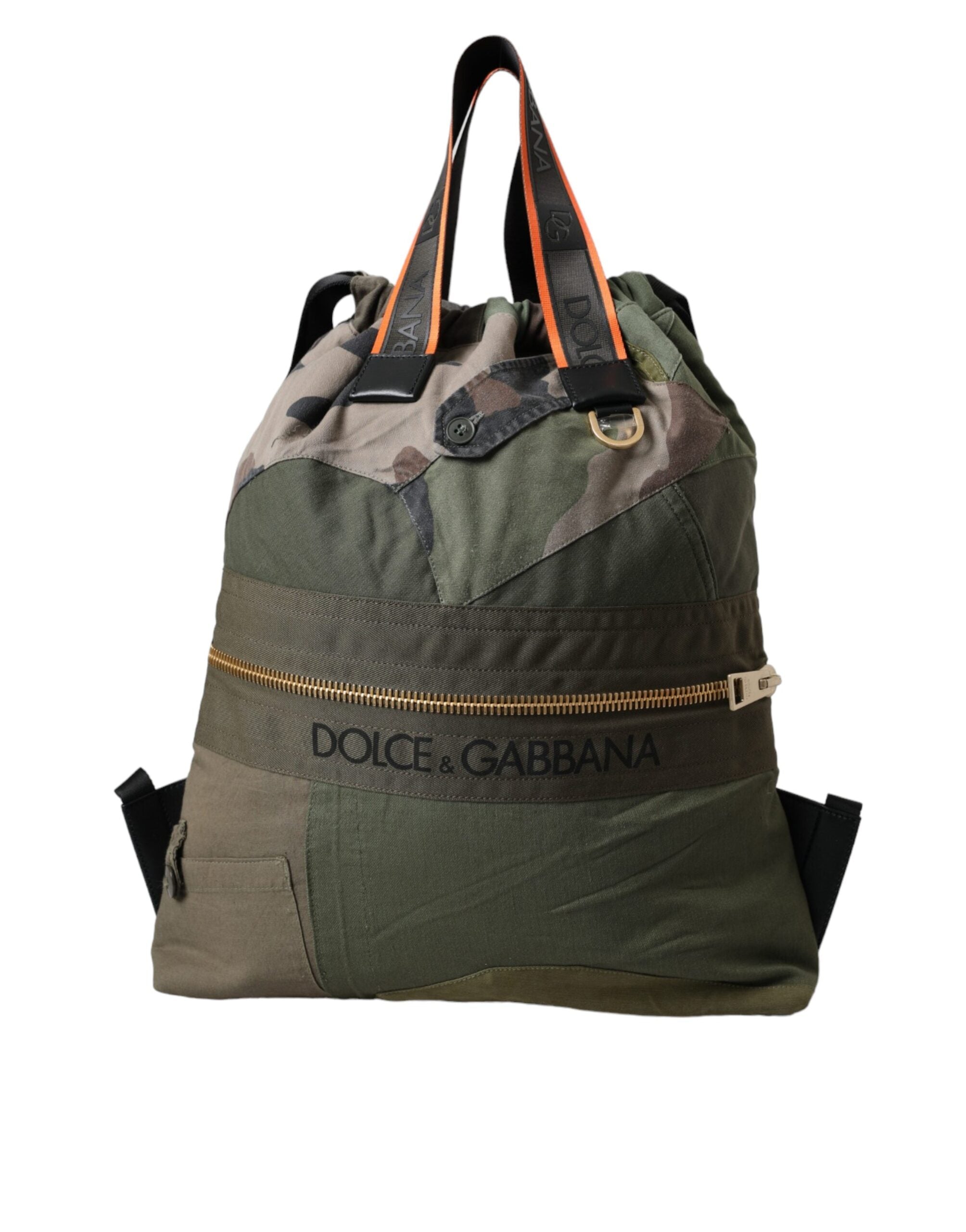 Military Green Patchwork Rucksack Backpack Bag Canvas