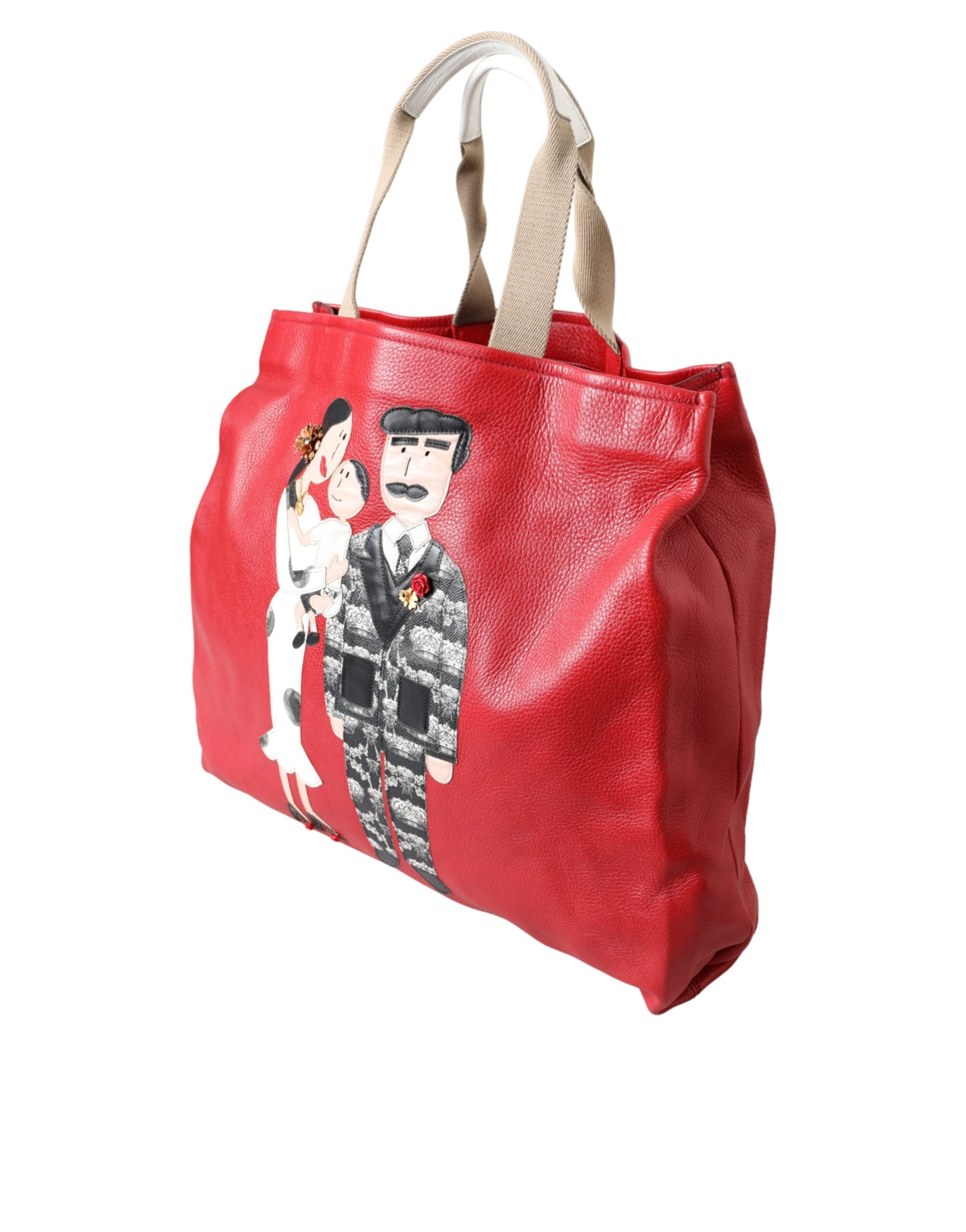 Red Leather #dgfamily Patch Shopping Tote Bag