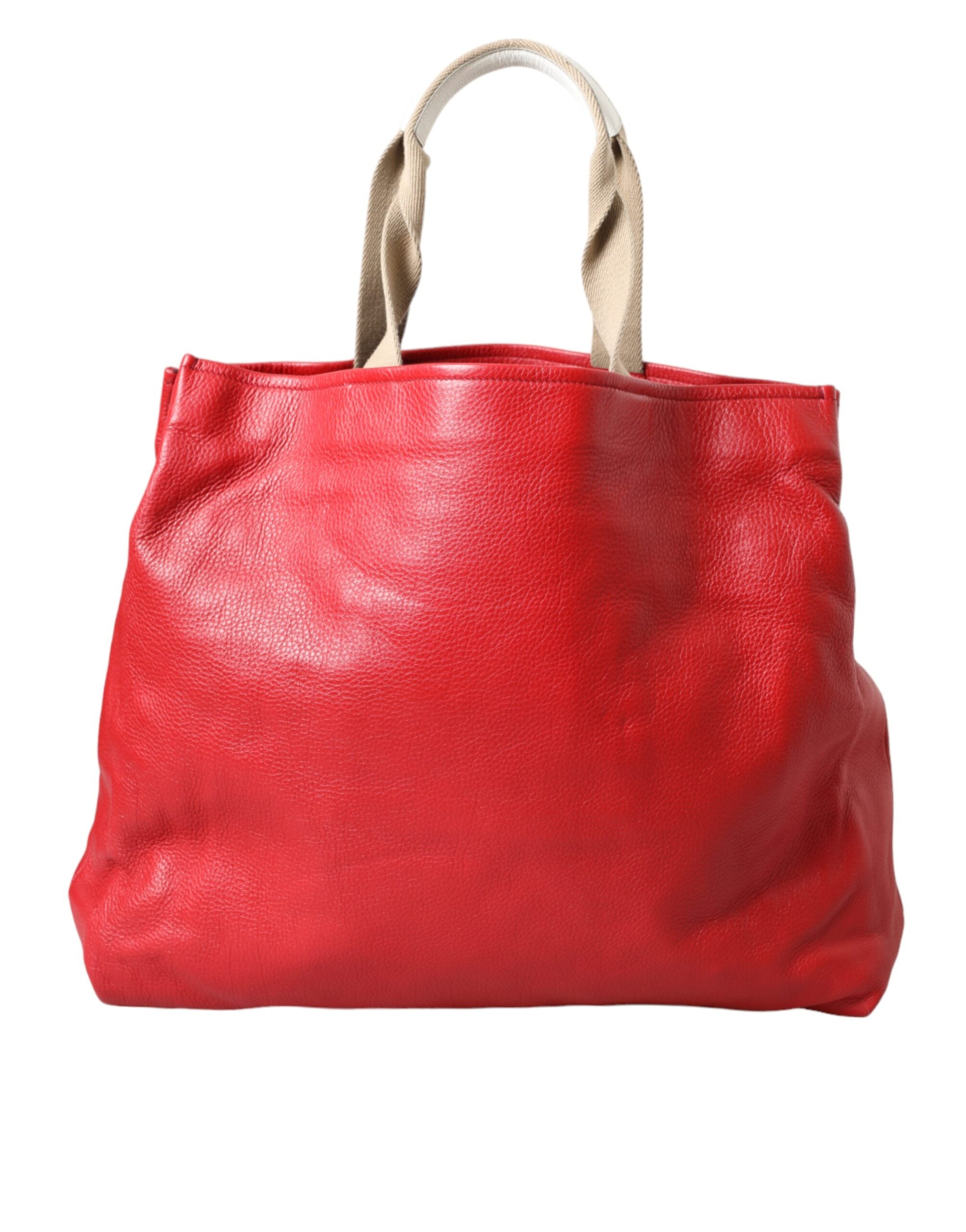 Red Leather #dgfamily Patch Shopping Tote Bag