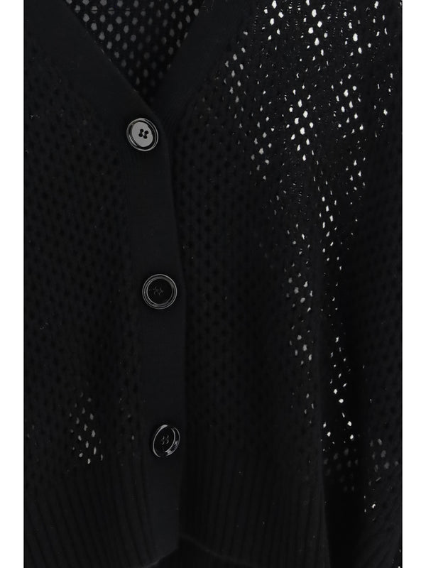 Cardigan V-Neck Buttoned Black Wool (fleece)