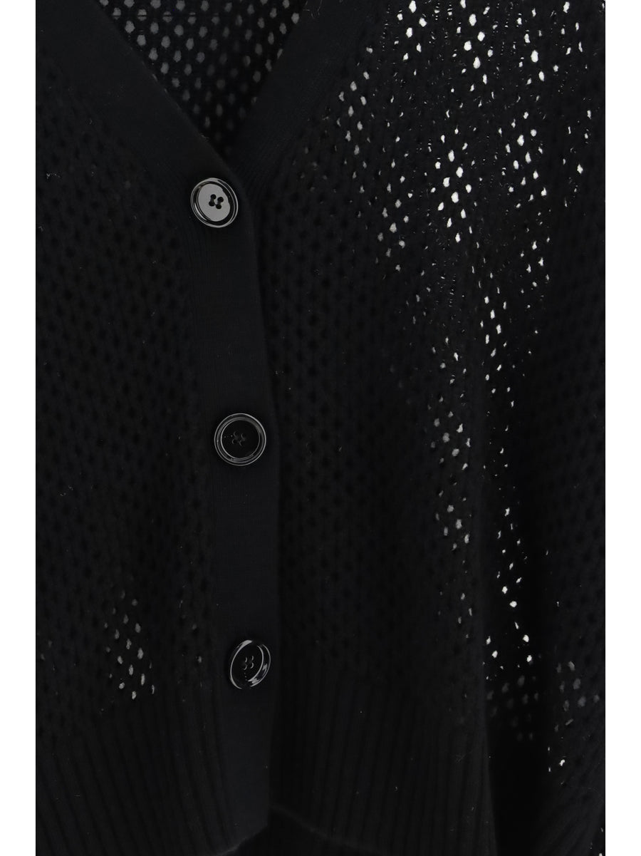 Cardigan V-Neck Buttoned Black Wool (fleece)