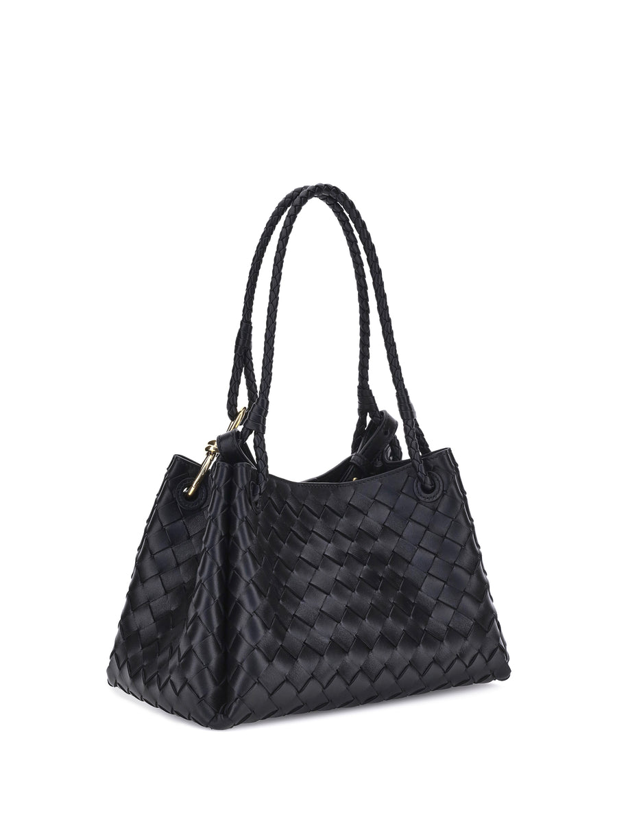 Shoulder Bag Intrecciato Leather Black Black/brass Lamb
