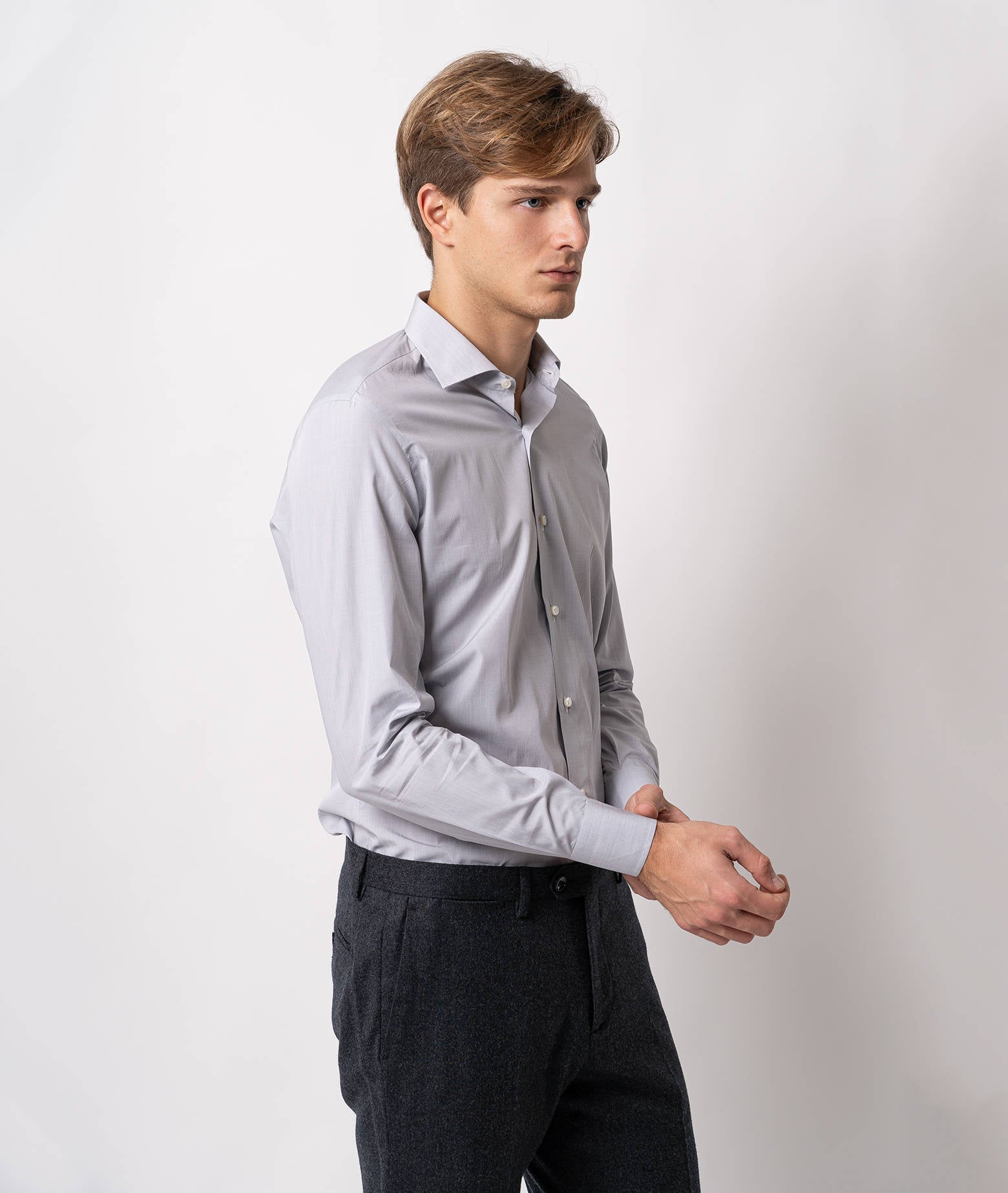 Tailored Cotton Shirt Mayfair Gray Hand Made