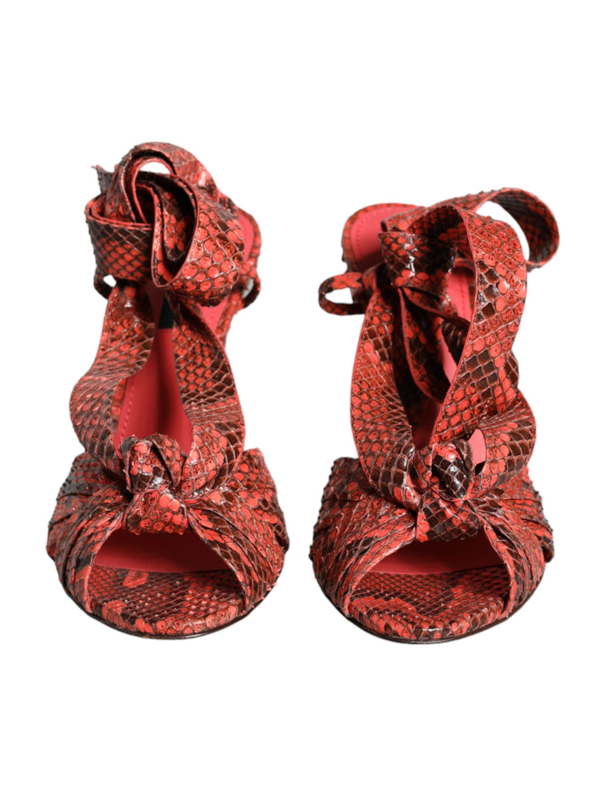 Dolce & Gabbana 100% Python Leather sandal heel in coral