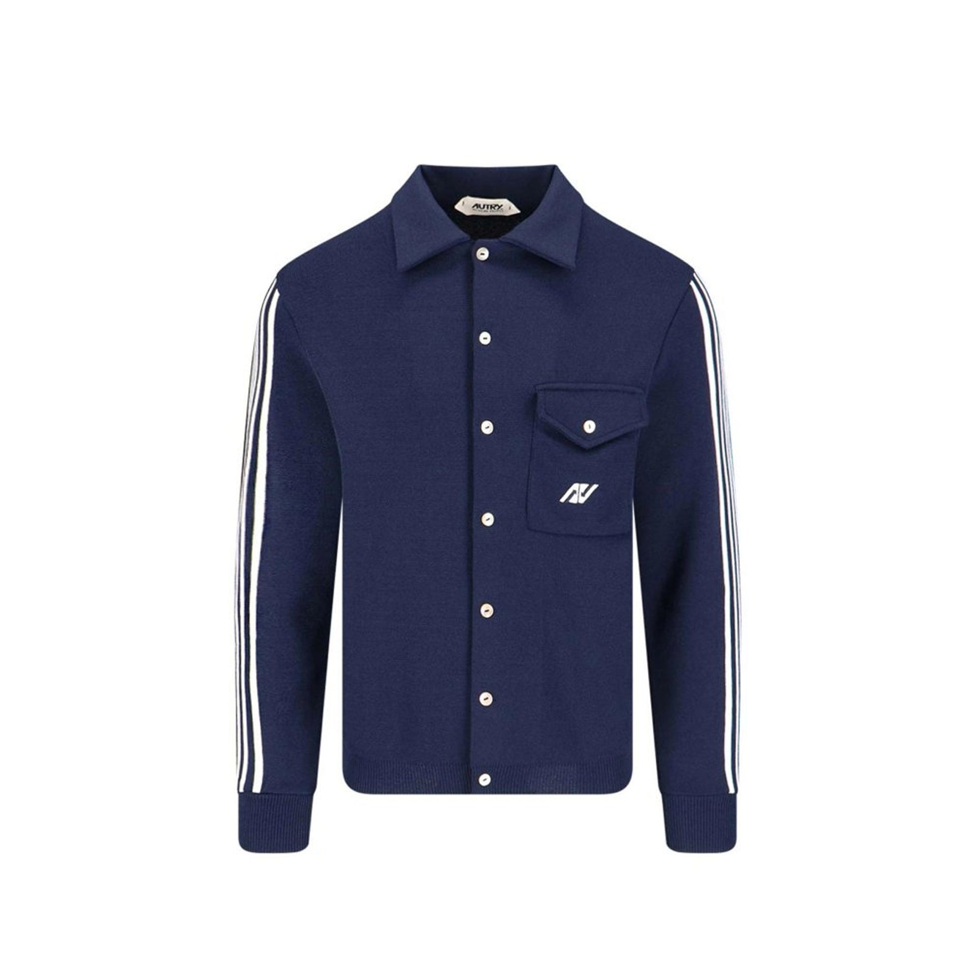 Autry Side Stripe Cardigan Blue Nylon Viscose