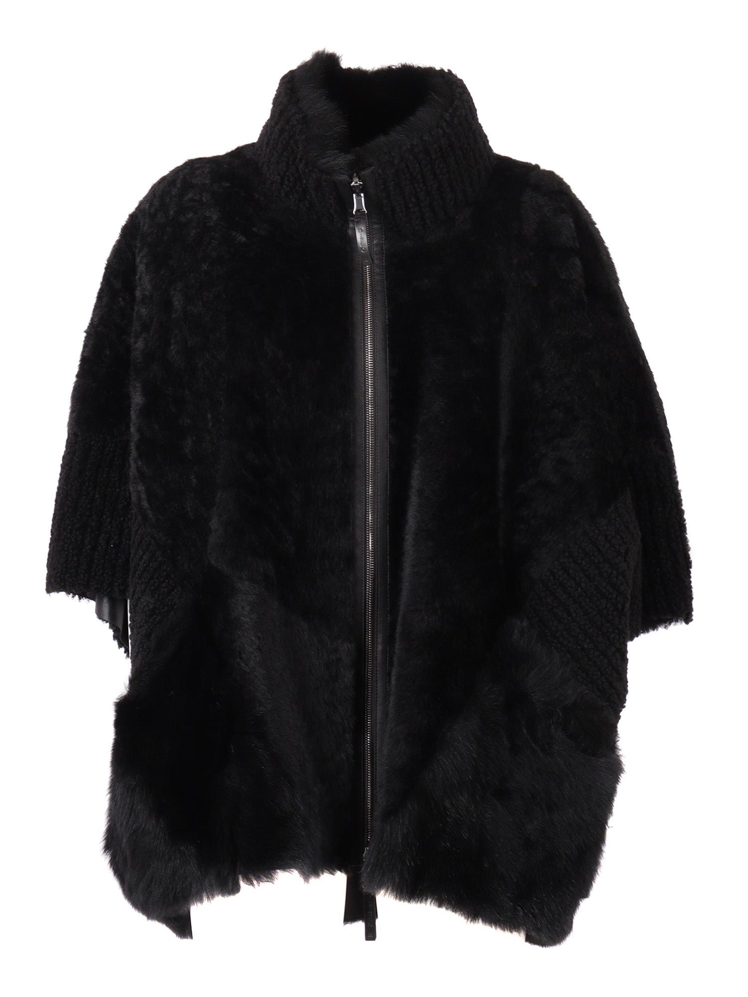 Sheepskin Cape Black Lamb Fur Coat