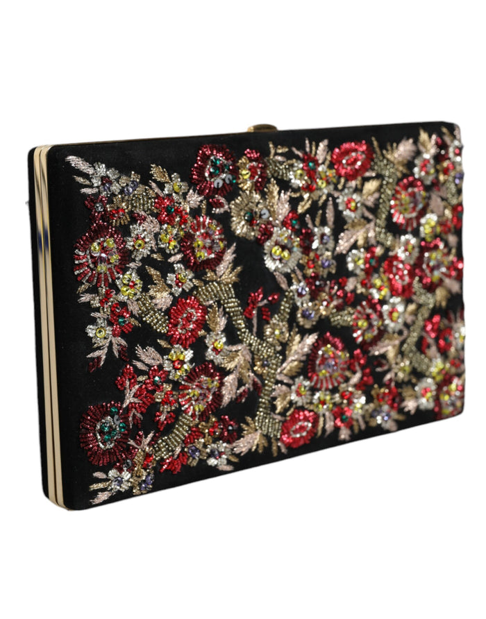 Multicolor Floral Gold Frame Clutch Evening Purse Bag Suede