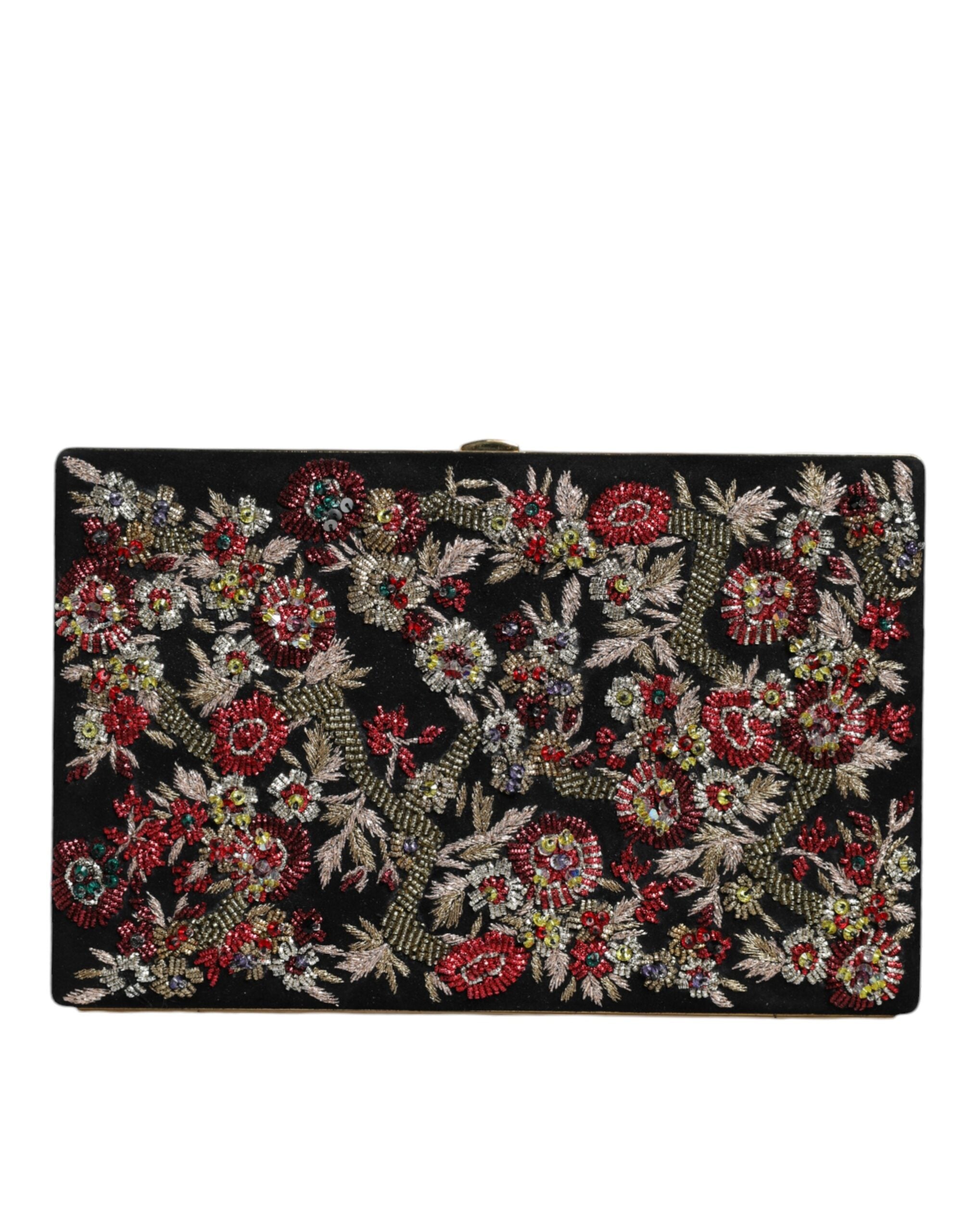 Multicolor Floral Gold Frame Clutch Evening Purse Bag Suede