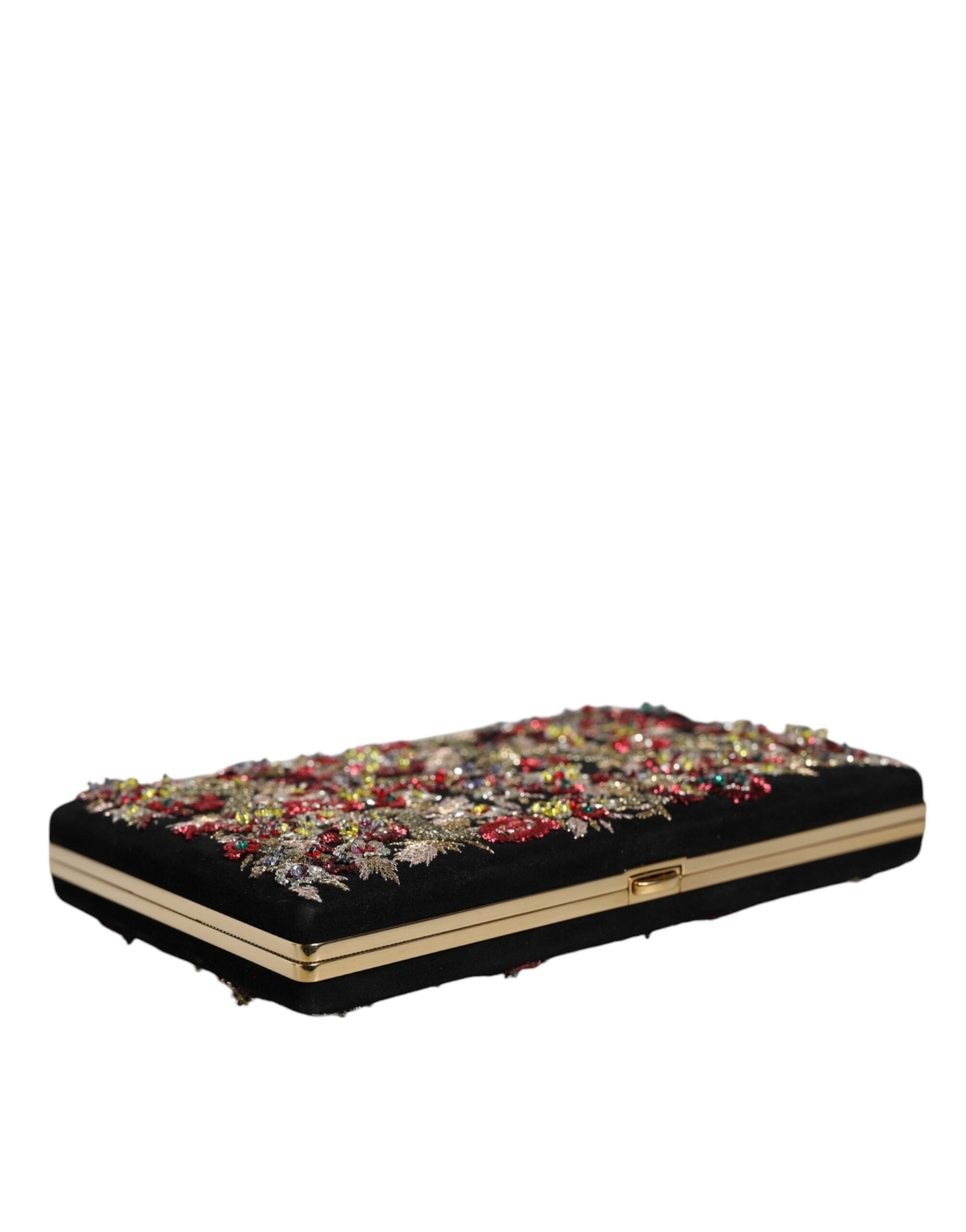 Multicolor Floral Gold Frame Clutch Evening Purse Bag Suede