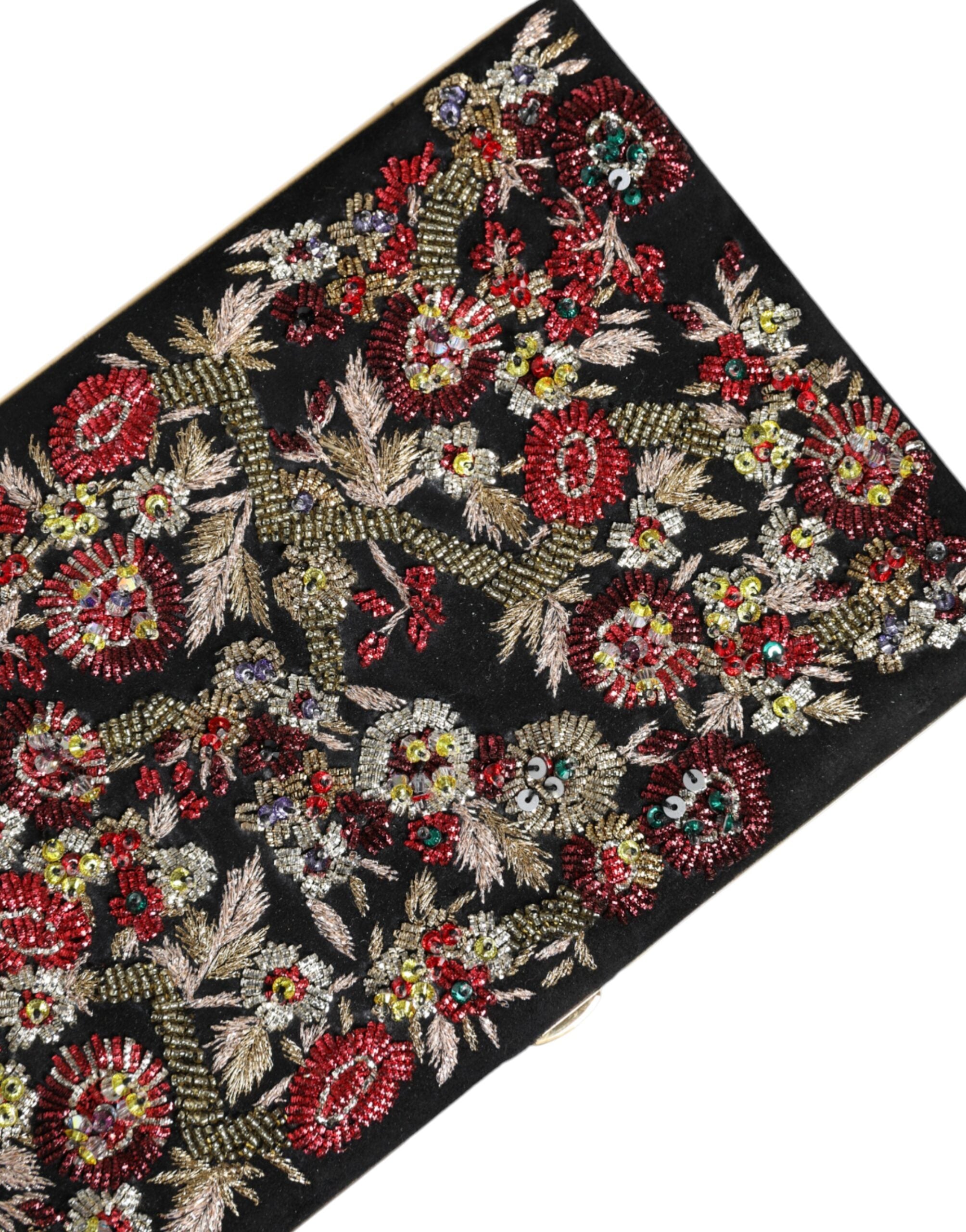 Multicolor Floral Gold Frame Clutch Evening Purse Bag Suede