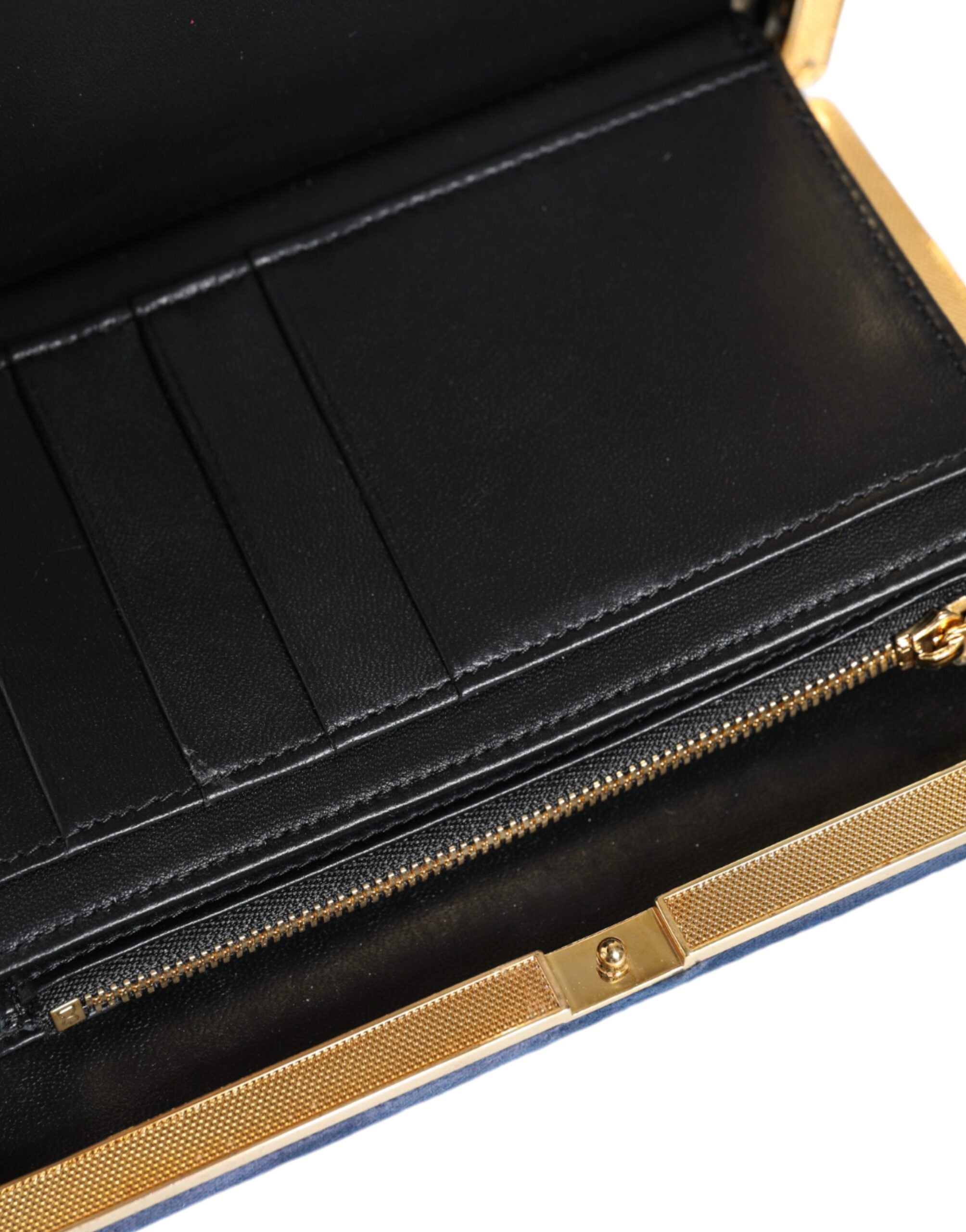 Blue Velvet Gold Frame Clutch Evening Party Purse Bag Cotton