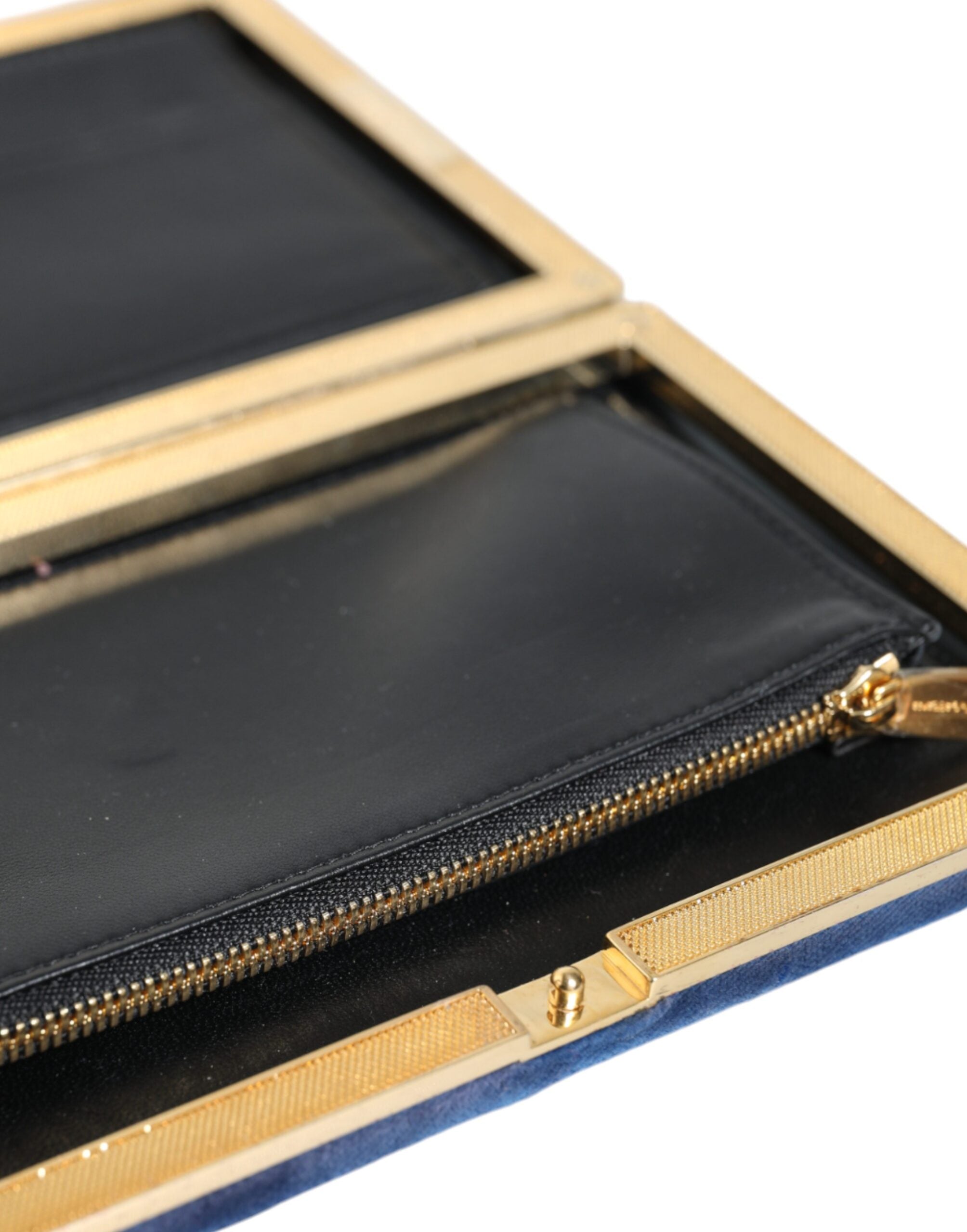 Blue Velvet Gold Frame Clutch Evening Party Purse Bag Cotton