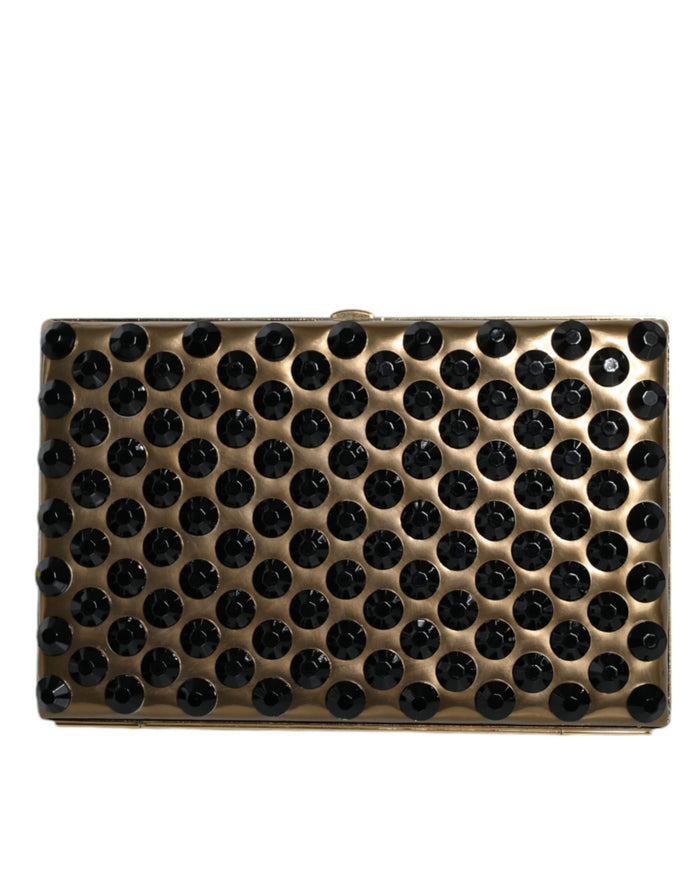 Gold Crystal Bifold Clutch Evening Party Women Purse Bag Leather