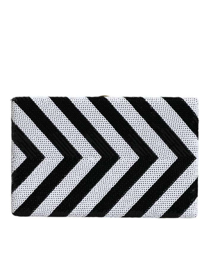 Black White Gold Frame Clutch Evening Party Purse Bag Black/white