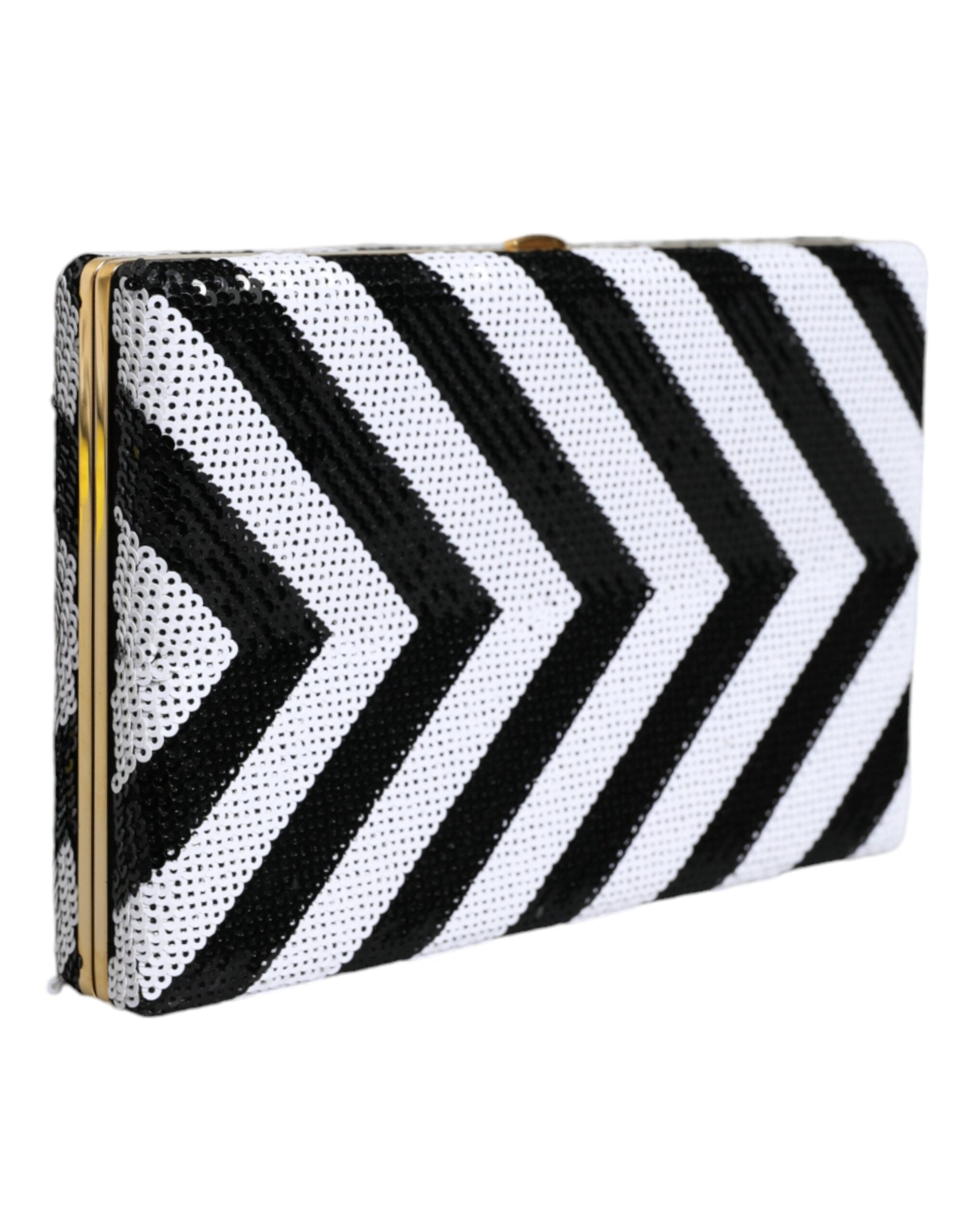Black White Gold Frame Clutch Evening Party Purse Bag Black/white