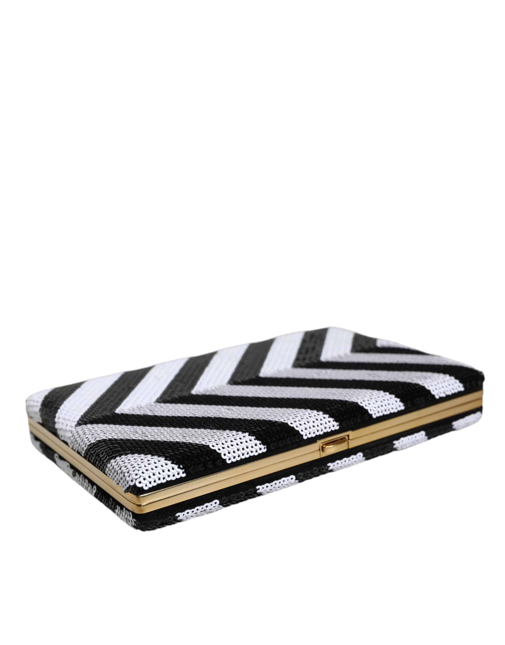 Black White Gold Frame Clutch Evening Party Purse Bag Black/white
