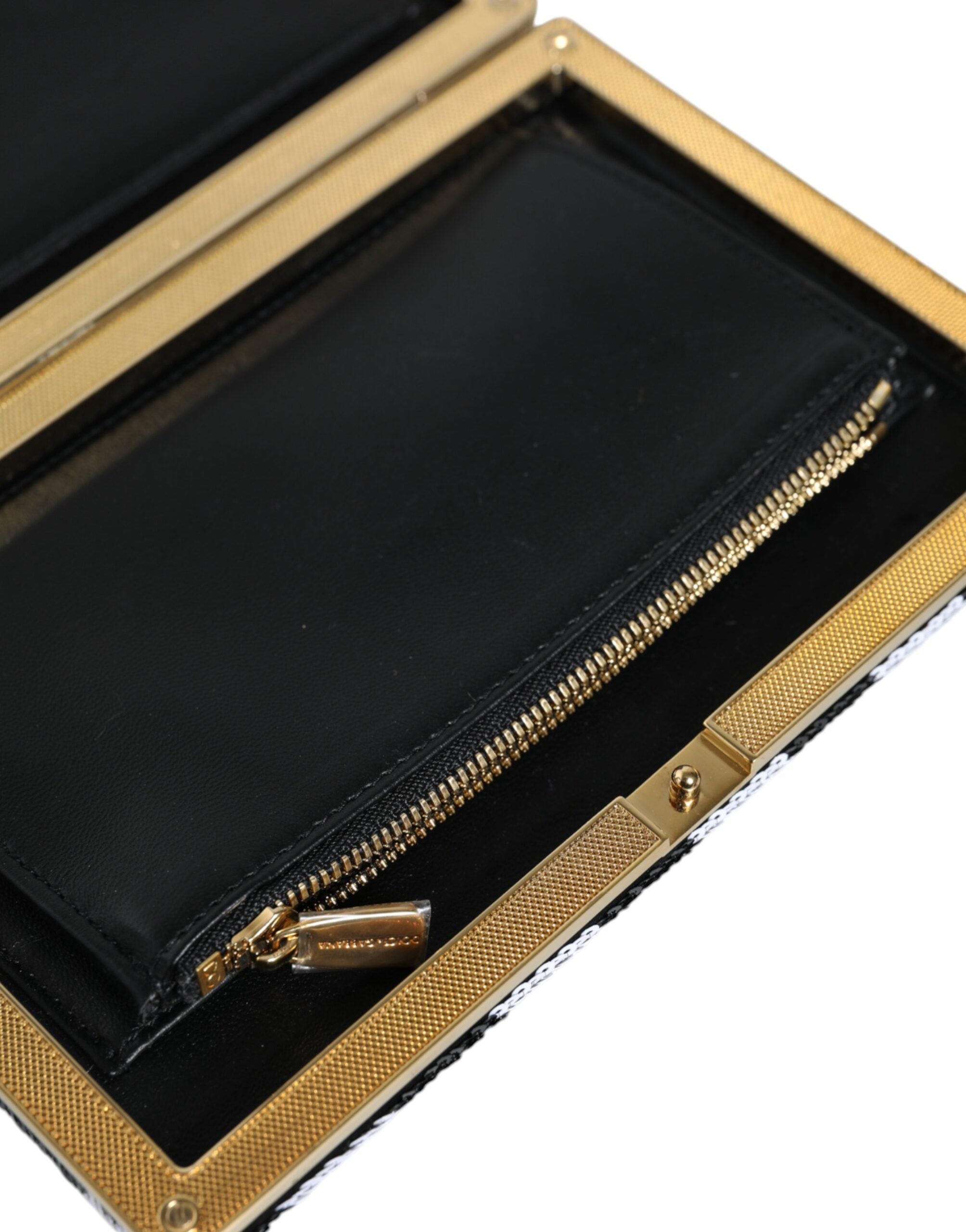 Black White Gold Frame Clutch Evening Party Purse Bag Black/white