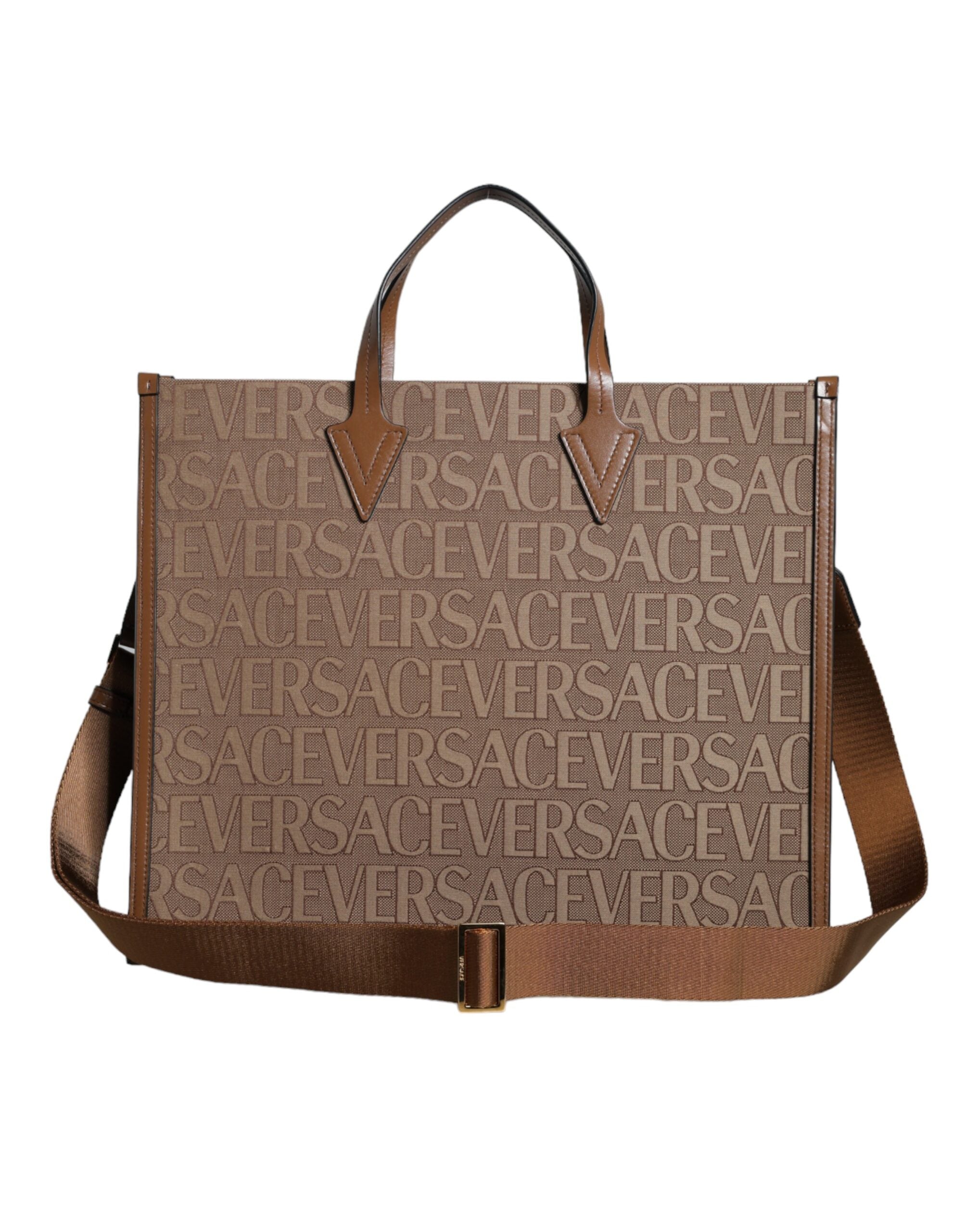 Brown Top Handle Jacquard Leather Logo Crossbody Tote Bag Co Vl