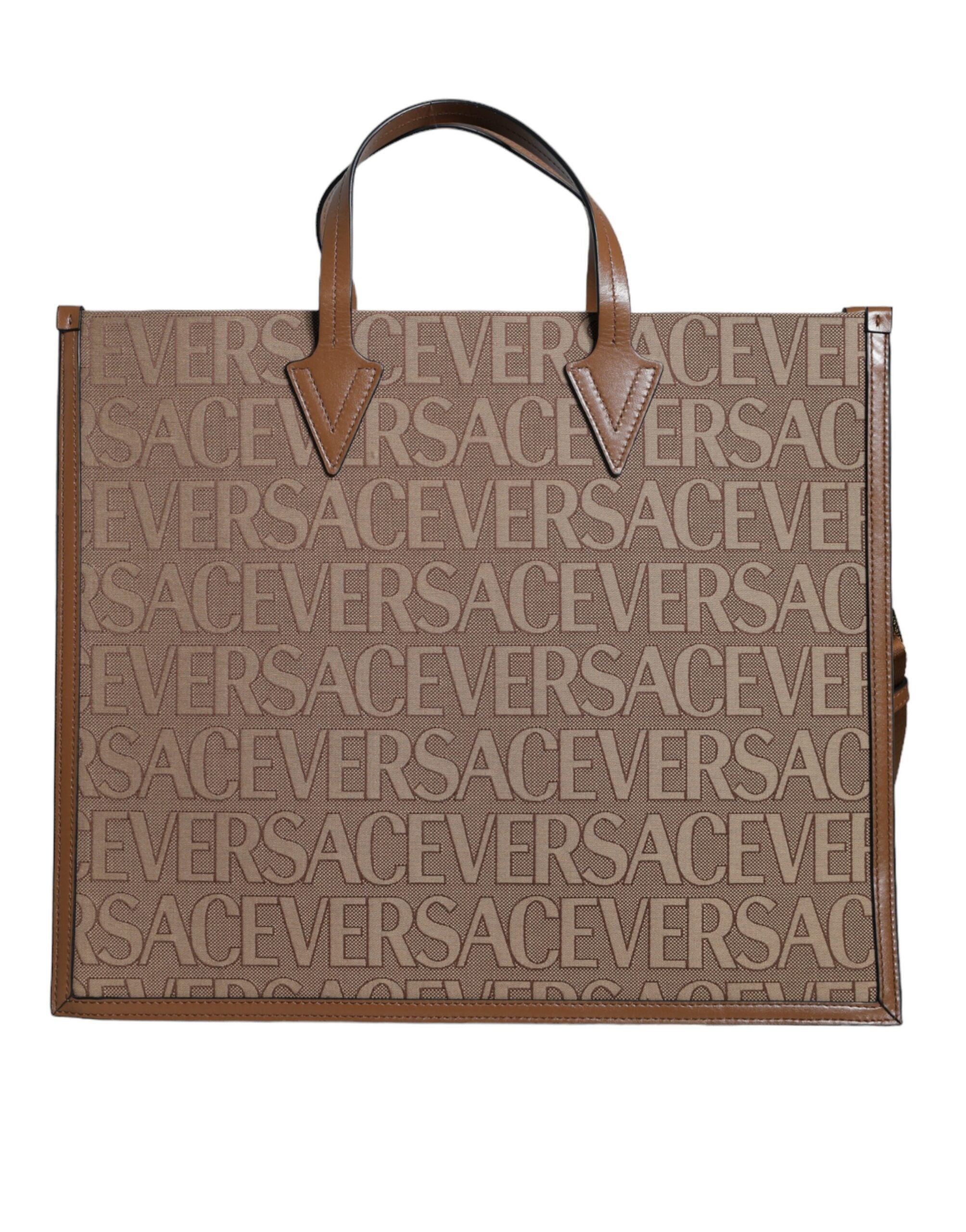 Brown Top Handle Jacquard Leather Logo Crossbody Tote Bag Co Vl