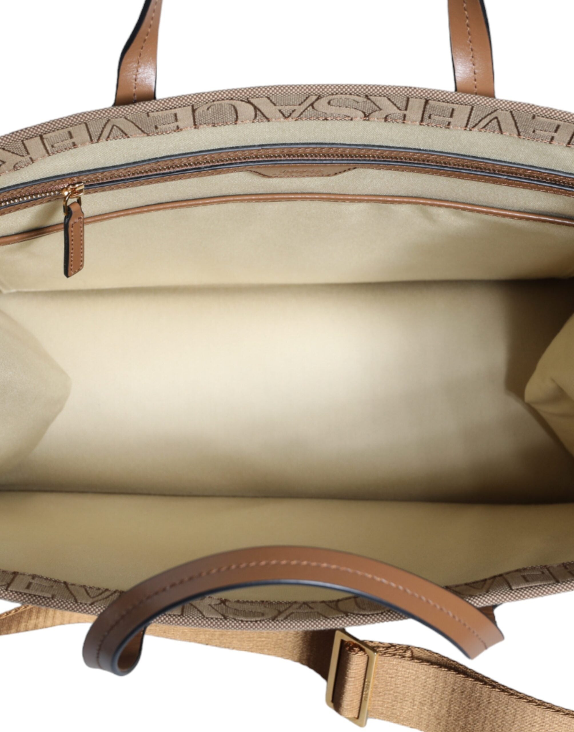 Brown Top Handle Jacquard Leather Logo Crossbody Tote Bag Co Vl
