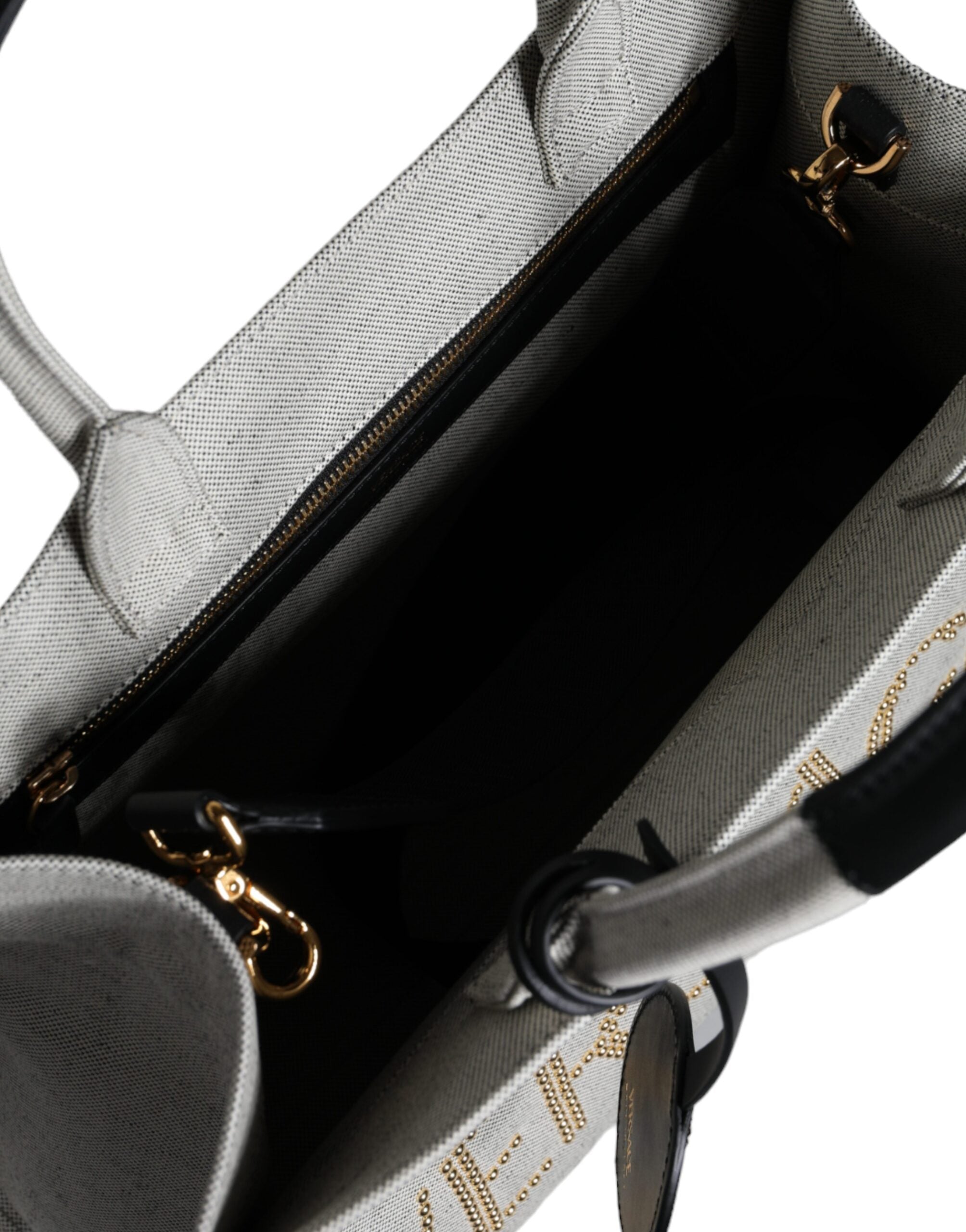 White Top Handle Canvas Leather Logo Crossbody Tote Bag Black/white