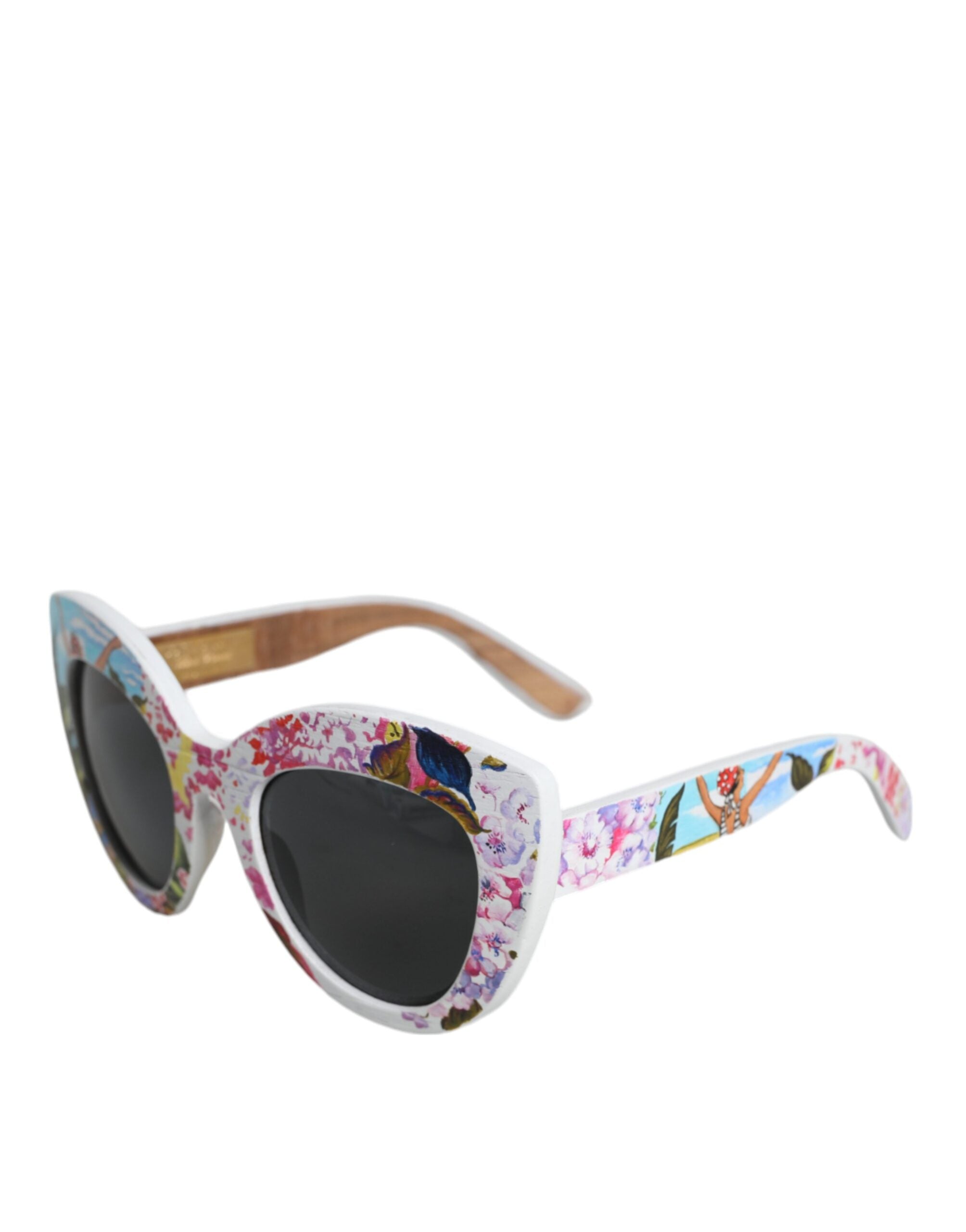 Multicolor Wood Crystal Brass Frame Floral Hand Paint Sunglasses Real