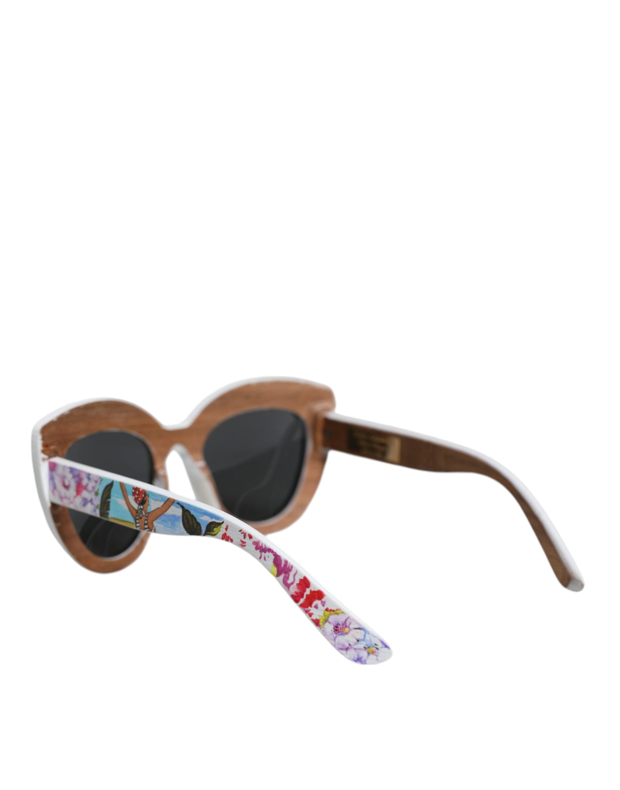 Multicolor Wood Crystal Brass Frame Floral Hand Paint Sunglasses Real