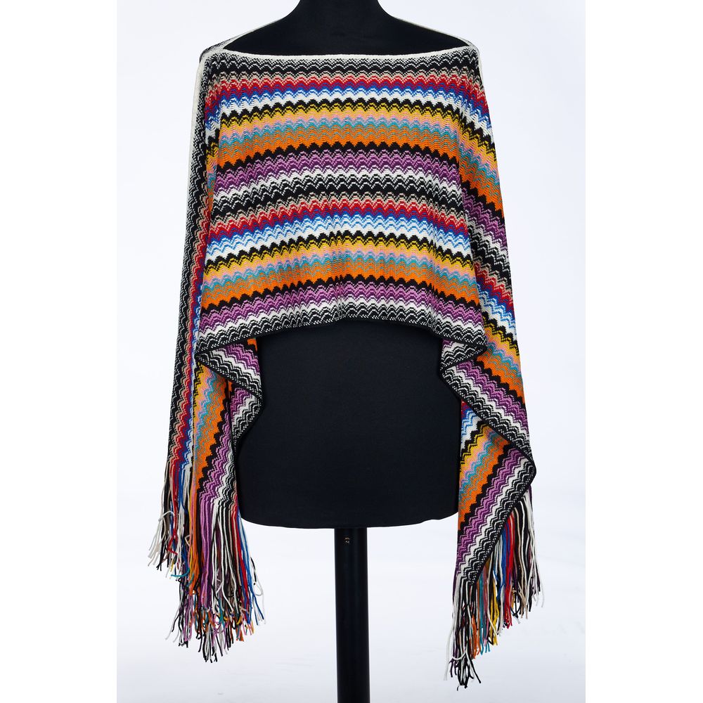 Missoni Geometric Knit Fringe Poncho Multicolor