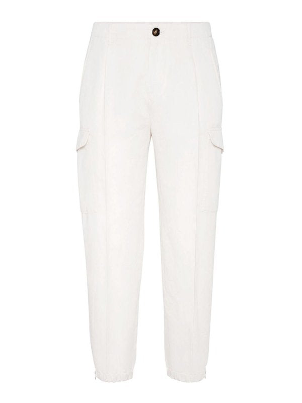 Brunello Cucinelli Mens Off White Linen Trousers