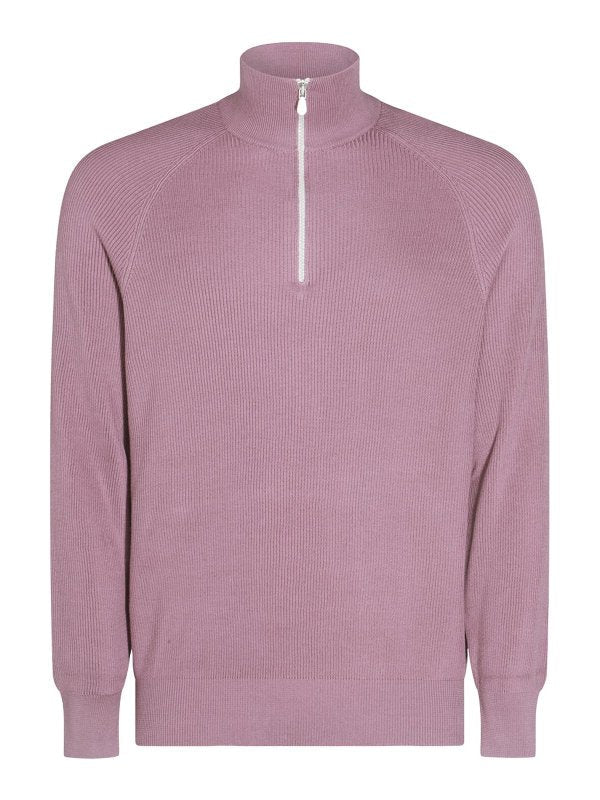 Brunello Cucinelli Mens Mauve Half Zip Sweater