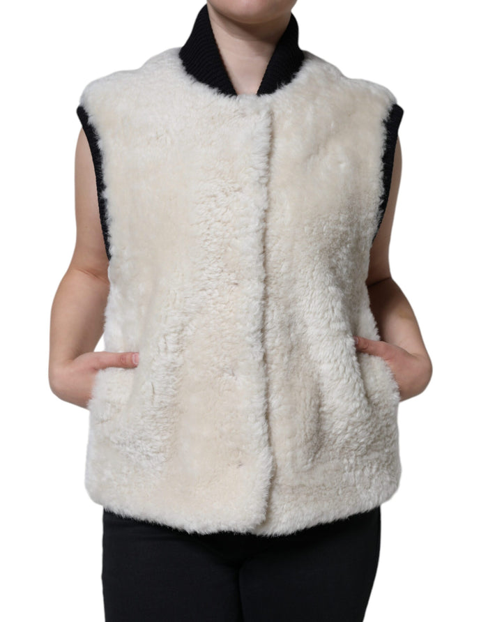 Burberry 100% Sheep Shearling vest in white — view 2