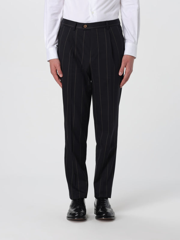 Brunello Cucinelli Mens Black Wool Pinstripe Trousers