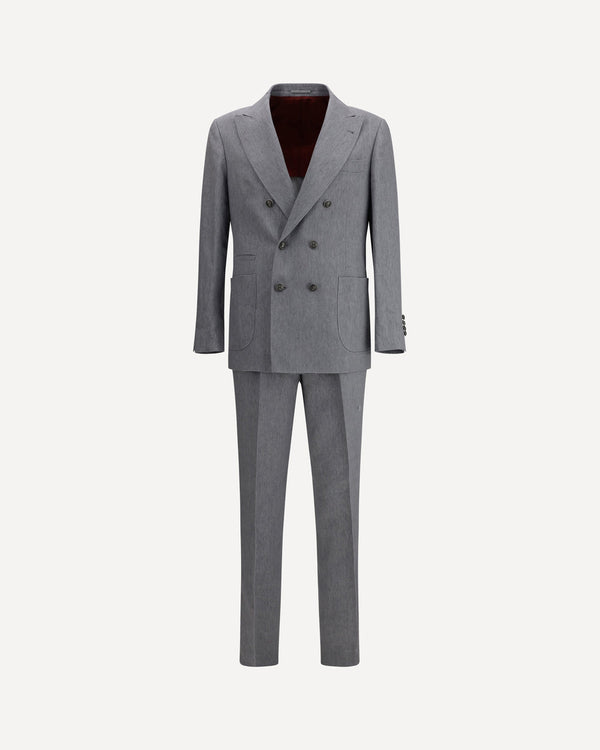 Brunello Cucinelli Mens Grey Linen Double Breasted Suit Gray