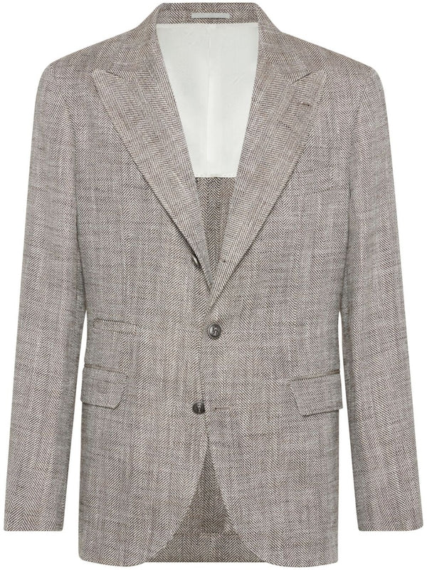 Brunello Cucinelli Mens Light Brown Silk Linen Blazer Dark