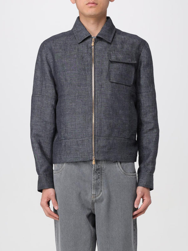 Brunello Cucinelli Mens Black Linen Zip Jacket Clothing