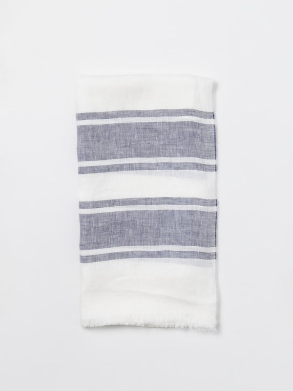 Brunello Cucinelli Mens White And Blue Linen Striped Scarf Accessories & Slg